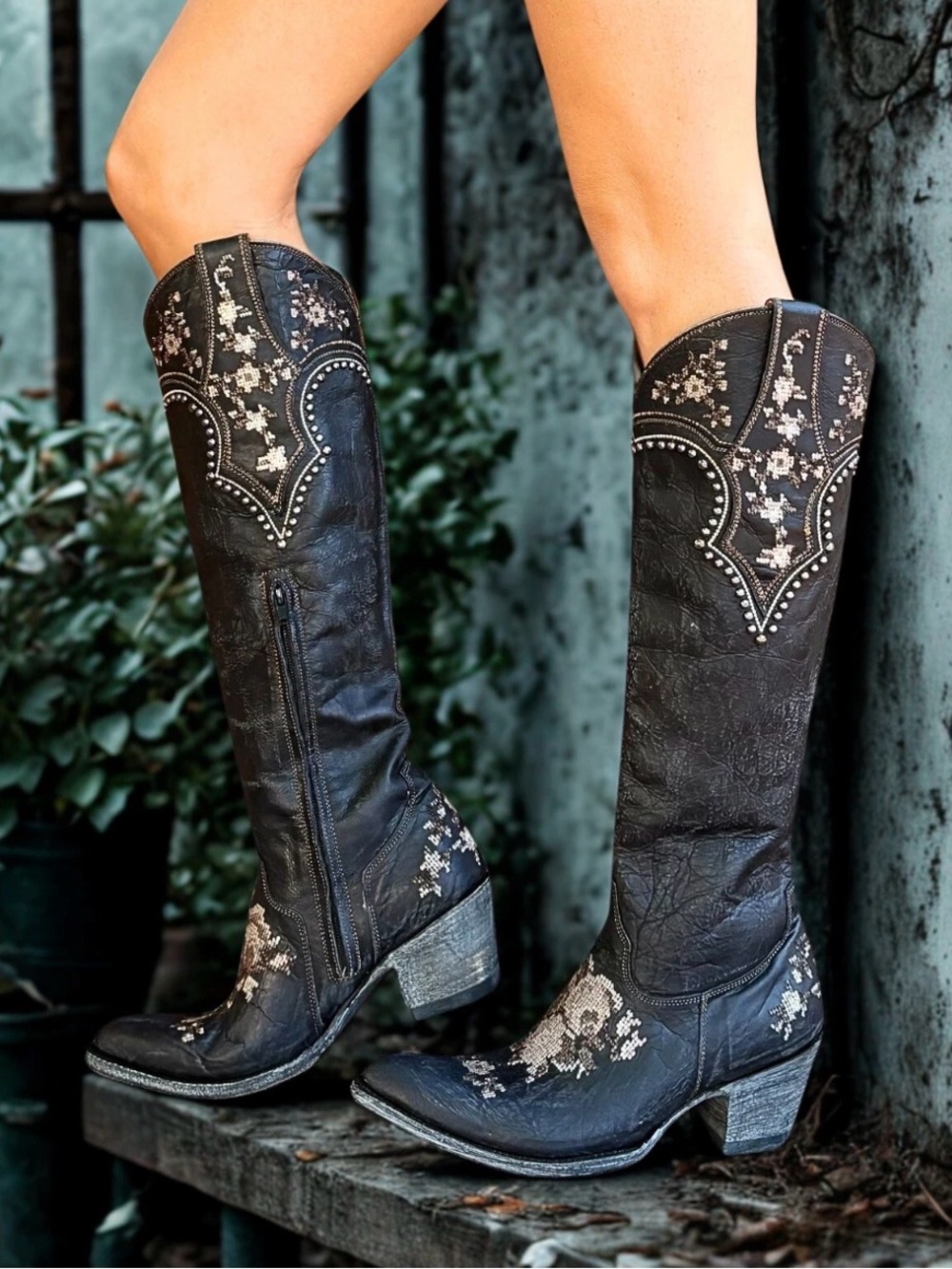Old Gringo Black Over-the-Knee Embroidered Western Boots